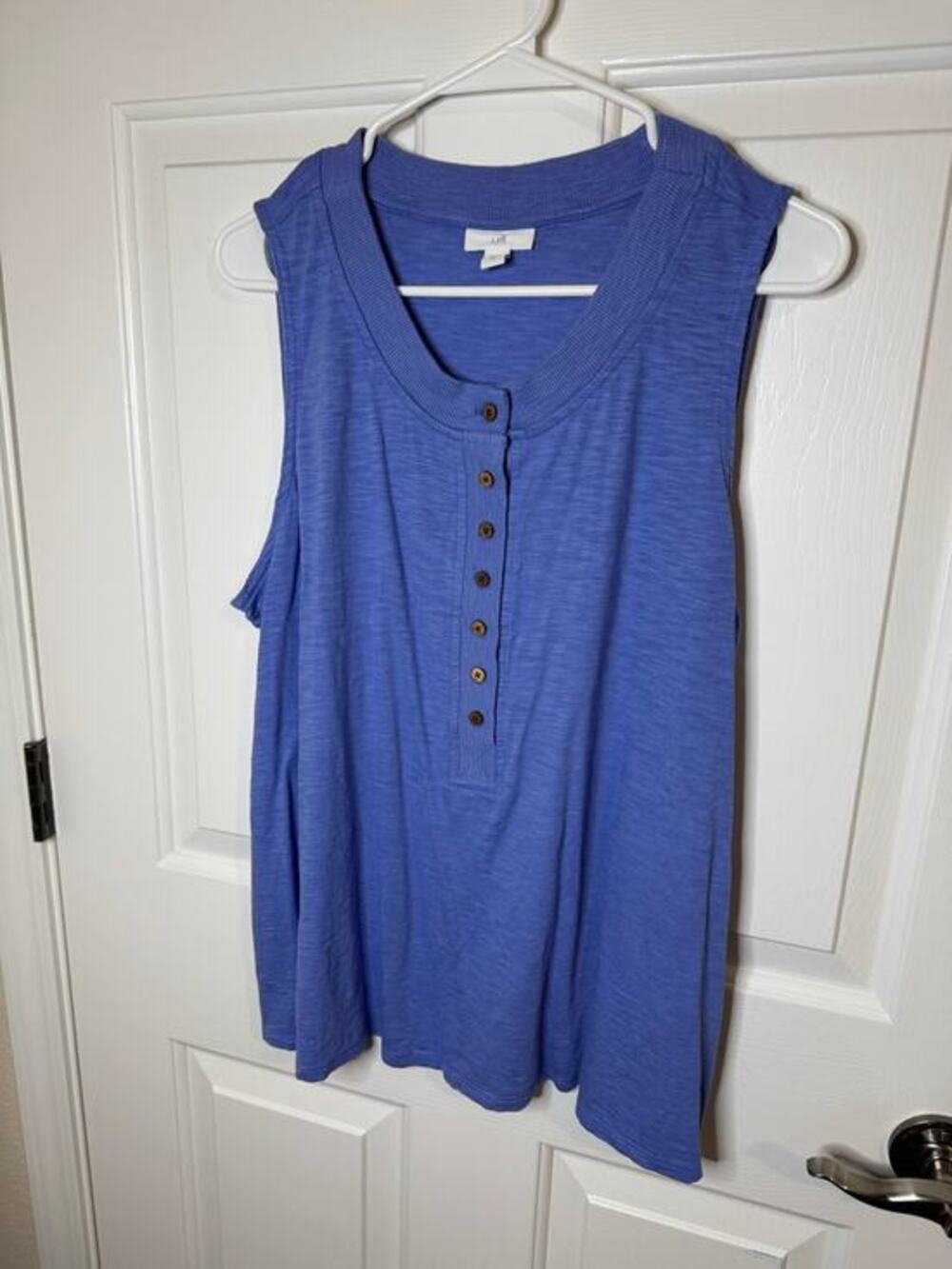 J. Jill Sleeveless Henley Cotton Blend Slub Knit Button Top Periwinkle Purple XL